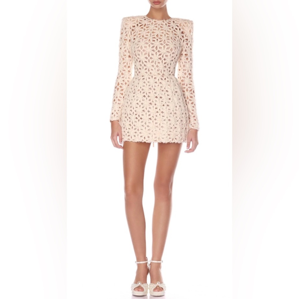 Bronx and Banco Cream Lace Long-Sleeve Mini Dress